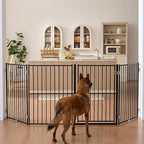 No Pawblems Free Standing Dog Gate with Door, 36'' Tall Foldable Dog Fence for Indoor & Outdoor, Up to 104 Inch Extra Wide Puppy Gate for Stairs, Hallways, Doorways, Deck, Yard (Black, 4 Panels)
