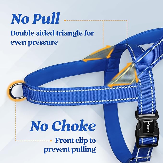 rabbitgoo Dog Harness No Pull, Quick Fit for Medium Sized Dog with Soft Padded Handle, Chest Adjustable Reflective Pet Vest, No Choke Escape Proof for Walking Training, Blue M