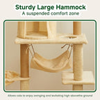 Deluxe Cat Tree Tower, 132cm Multi-Level Climbing Structure with Condo, Hammocks, Platforms, Beige Plush, Indoor Activity Center