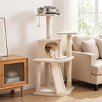 PETSITE 44-inch Multi-Level Cat Tree, Modern Cat Tower with Sisal Scratching Posts, Cozy Condo, Playful Cat Hole, Sisal Covered Ladder, and Dangling Ball, Ideal for Indoor Cats and Kittens (Beige)