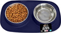 GORILLA GRIP Feeding Mat Bowl Set, 3 Cup 100% Waterproof BPA Free Silicone, 304 Stainless Steel Cat and Dog Bowls for Food and Water, Slip Resistant, High Edge, US Designed, Patent Pending, Navy Blue