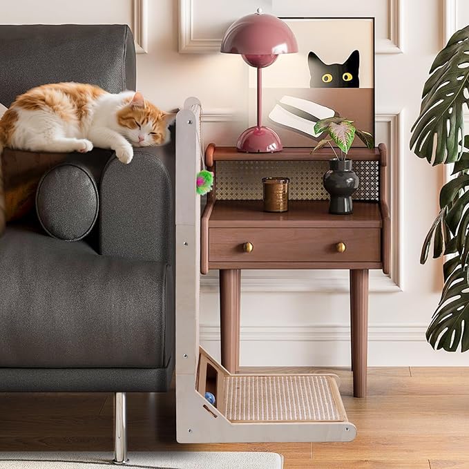 Sisal Cat Scratchers for Indoor Cats, 26.8'' L-Shape Cat Scratching Board, Solid Wooden Cats Scratch Pad with Mouse Toy, Large Cats Scratching Posts to Protect Furniture(Vertical Scratcher)