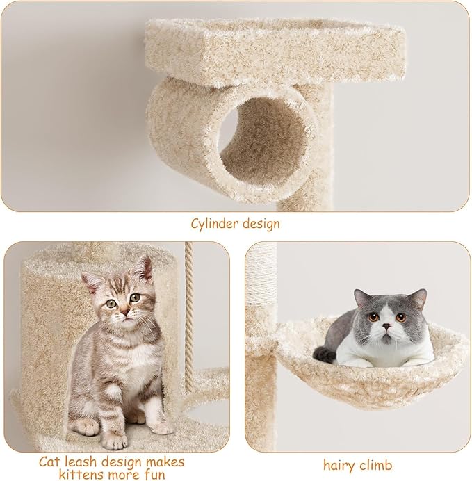71 Inch Cat Tree Tower, Muti-Level Cat Condo with Sisal Scratching Posts and Padded Plush Perch, Cat Climbing Frame, Cat House Furniture with Play Fish for Indoor Large Cats, Yellow