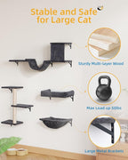 Heavy Duty Cat Wall Shelves for Indoor Cats Large Adult, 17'' Large Hammock and Perch Bed for Wall, 5-in-1 Wall-Mounted Cat Climbing Set for Multi-Room Use
