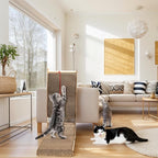 L Shape Cat Scratcher, 26.8" Vertical Cat Scratching Board with Ball Toy, Large Wall Mounted Curving Scratching Ramp, Tall Standing Cat Scratch Pad, Wall Furniture Protector for Indoor Cats