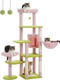 59" Flower Cat Tree for Large Cat, Multi-Level Tower, Cute Cat Tower for Indoor Cats, Cat Condo with Large Hammock, Scratching Post, and 2 Perches, Pink