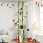 PAWZ Road Cactus Cat Tree, Floor to Ceiling Cat Tower with Adjustable Height(85-112 Inches), 7 Tiers Cat Climbing Tree with Cozy Hammocks and Condos, 5 Platforms, Scratching Posts for Indoor Cats
