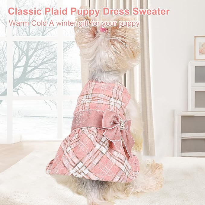 Dog Sweaters Dog Clothes for Small Dogs Boy Girl Fall Puppy Dress Warm Fleece Chihuahua Yorkie Teacup Doggie Sweaters Dresses Doggy Sweater for Small Dogs Girl Cat Outfit (Pink 2, XX-Small)
