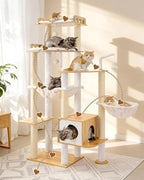 Heybly Cat Tree, 70.5 Inch Wood Tall Cat Tower for Large Indoor Cats with Extra Stable Structure, Modern Cat Furniture with All-Sisal Scratching Posts, Cat Condo & Hammocks, Walnut HCT121WB