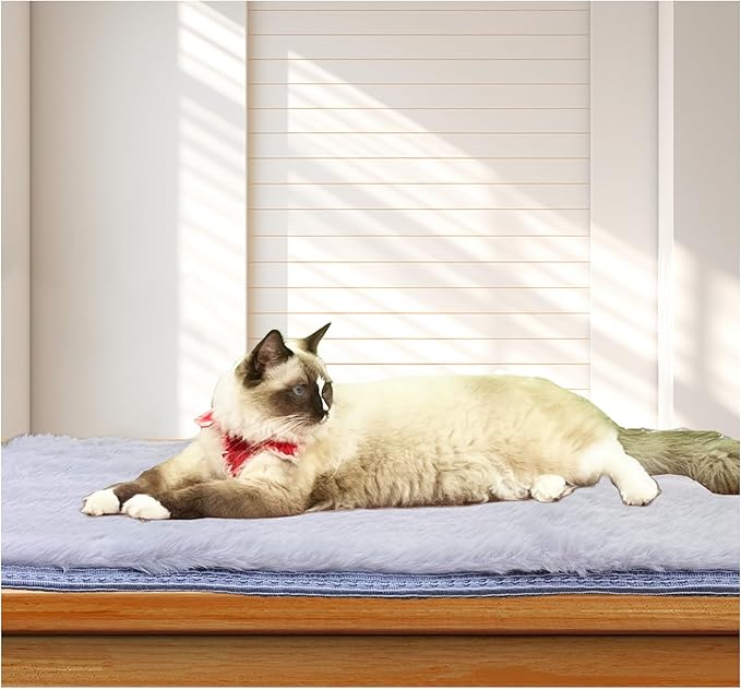 Soft Cat Window Sill Dog Pad Perch,Fluffy Windowsill Dog Pet Mat Pillow Seat Bed, Cat Pet Cushion for Window Sill Mat (Gray, 12"x35")