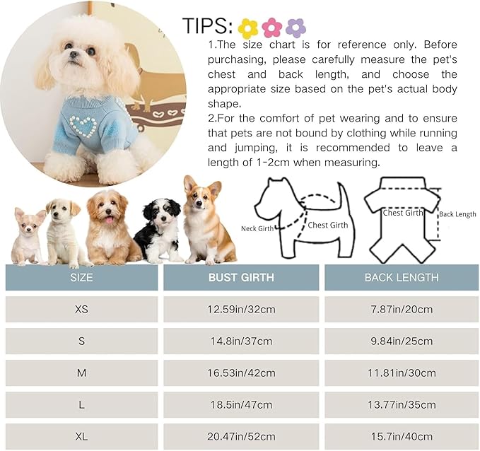 Winter Dog Sweater with Heart Shaped Pearl Decoration Thick Puppy Sweater for Small Dogs Pet Coat Dog Birthday