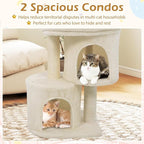Tangkula Small Cat Tree for Indoor Cats, 26 Inch Cat Tower with Sisal Scratching Posts, Dual Cat Condos with Large Padded Push Perch, Modern Cat Climbing Furniture Activity Center (Beige)