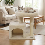 PETSITE 19.5-inch Small Cat Tree, with Sisal Scratching Post, Interactive Hanging Ball, Comfy Condo, and Spacious Top Perch, Ideal for Indoor Cats and Kittens (Beige)