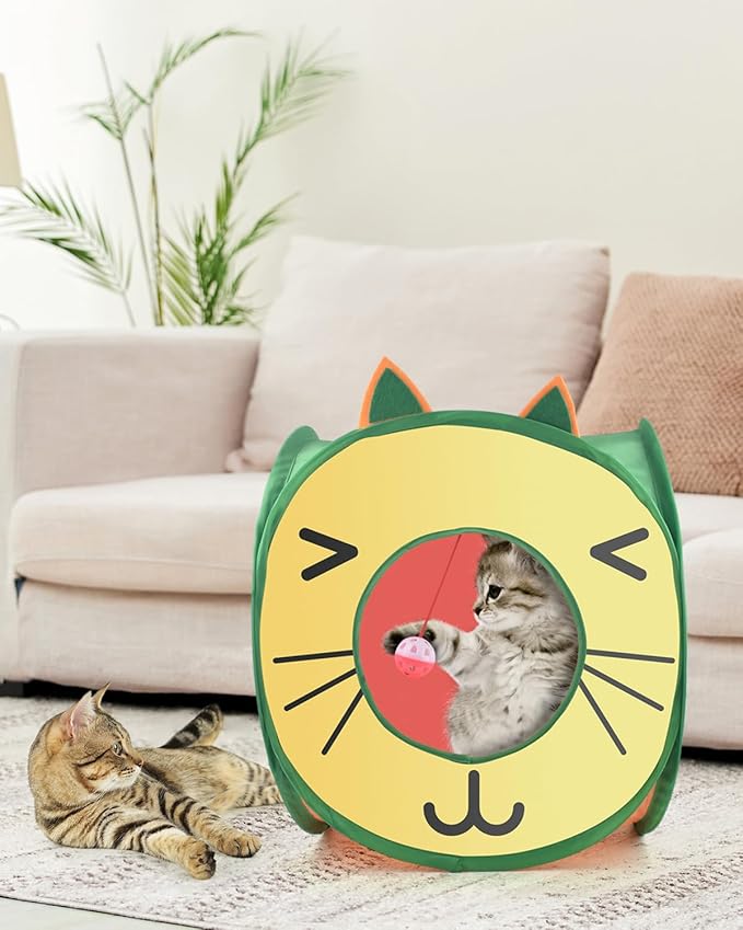 Bissap Pop Up Cat Cube, Collapsible Cat Hideouts Play House Peek Too Cat Cave Tent with 3 Holes for Indoor Outdoor Kittens Cats Puppies Rabbits Hideaway Bed Toy