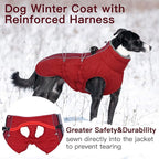 Dog Winter Jacket - Large, Warm Zip Up Snowsuit Dog Harness Vest, Reflective, Water-Resistant, Red