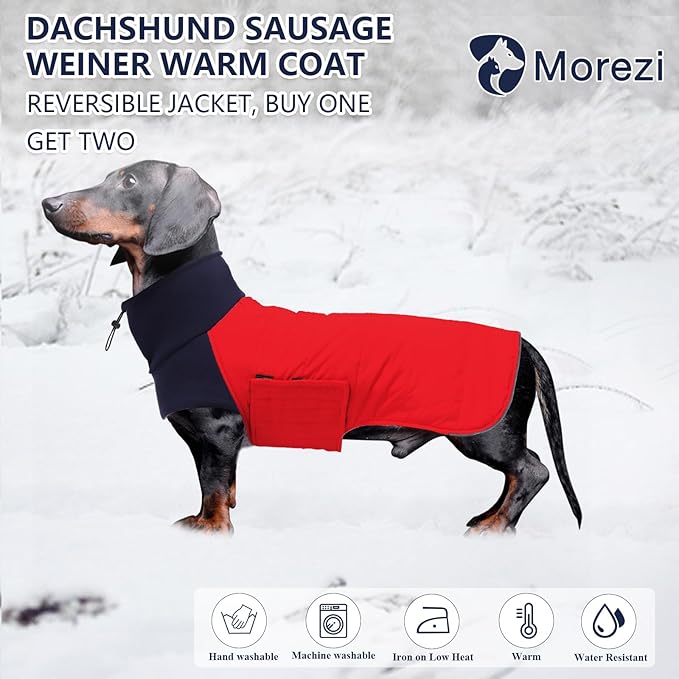 Dachshund Dog Coats Jacket fit for Dachshunds Corgi Weiner Reversible Winter Coat Padded Cotton Lining high Collar Dog Suit in Autumn Winter - Red - XS