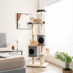 Tangkula 75 Inch Tall Cat Tree for Indoor Cats, Natural Solid Rubber Wood Cat Tower with Sisal Scratching Posts, Top Perch, Detachable Cat Condo, 6-Layer Modern Cat Trees and Towers for Large Cats