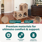 FurHaven Farmhouse Multi-Level Cardboard Cat House for Indoor Cats with Catnip & Toys, Double-Walled Corrugated Scratcher Designed for Lounging, Play & Comfort, One Size, Cardboard, Brown