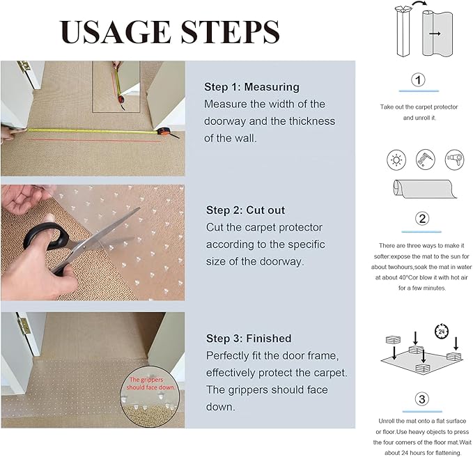 3.6FTCarpet Protector for Pets-Cat Carpet Protector for Doorway, DIY Anti-Slip Anti Scratch Under Door Cat Scratch Protector Mat,Easy to Cut Clear PVC Carpet Scratch Stopper,Cat Scratch Guard Carpet