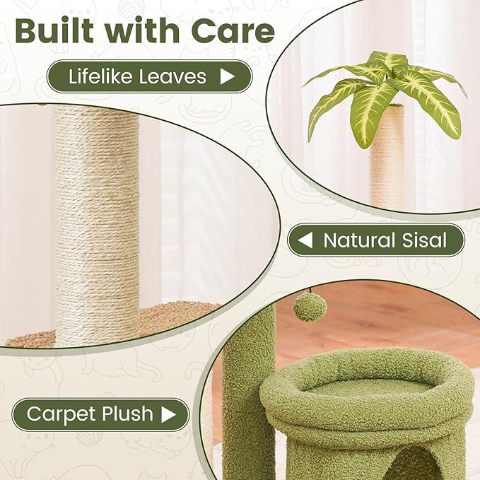 Cat Tree Tower with Scratching Post, Indoor 36in Medium Kitty Climbing Frame with Perch, Cave, Ball Toys, Multi Functional Kitten Climber and Scratcher, Stable Stand and Space Saving Design