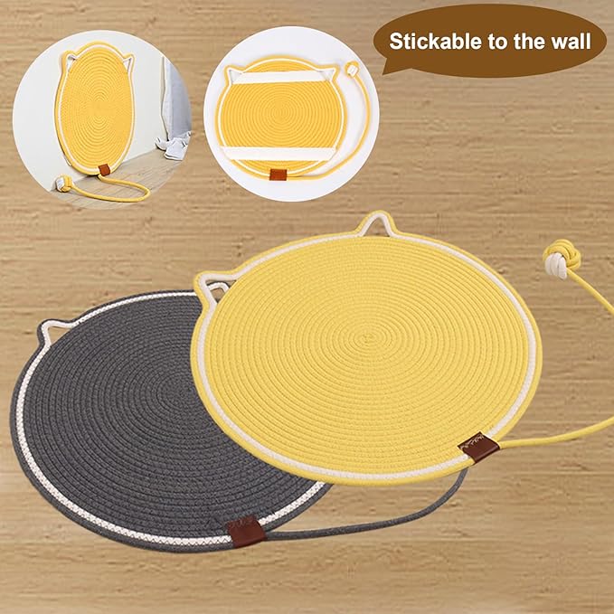 Cat Scratching Pad, Natural Cotton Rope Cat Scratch Mat, 16.9'' Round Wall & Floor Scratcher, Durable Furniture Protector for Couch, Carpet, Sofa, Eco-Friendly Cat Scratcher Pad（Brown）