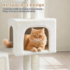 Cat Tree with Cat Condo and Two Hammocks, Cat Tree with Scratching Posts and Scratching Pads, Cat Tower for Indoor Cats, Activity Centre Climbing Tree with Playful Toy Balls, Beige