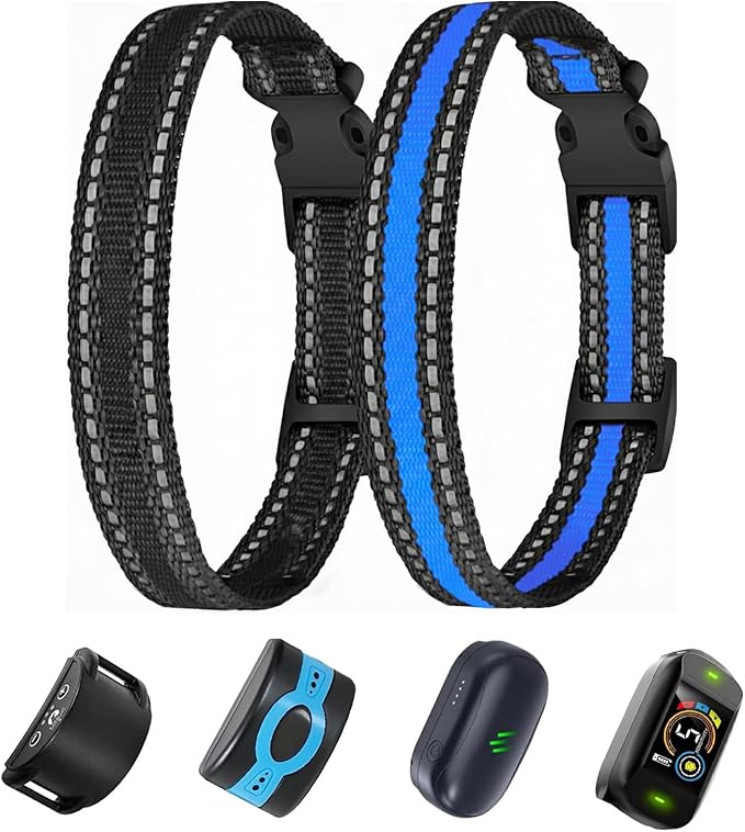 Replacement Collar for Shock Training Bark Collar,Dog Shock Collars Replacement, Nylon Replacement Collar Strap for E Collar Wireless Dog Fence Receivers（2 Piece, Blue+Black）