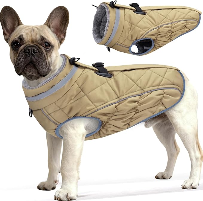 Dog Coat, Warm Dog Winter Coat for Medium Dogs, Waterproof Jacket with Harness Built in, Reflective Turtleneck Cold Weather Coats with Zipper,Pet Fleece Vest Snow Jacket, Brown M
