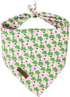 Lionet Paws St. Patrick's Day Dog Bandana Washable Cotton Pink Handkerchief Scarf Triangle Clover Bandana for Medium Large Dogs Girl Boy