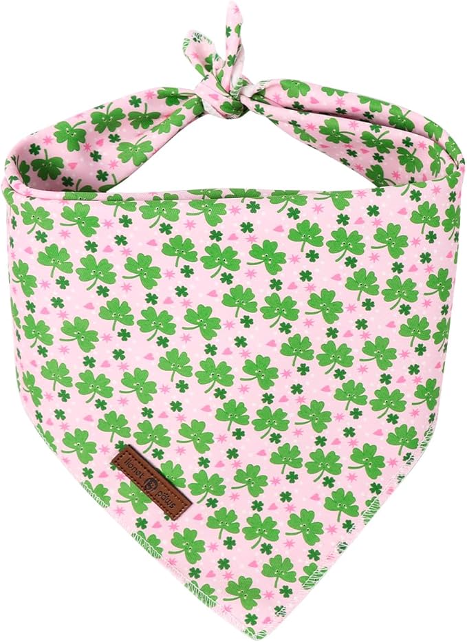 Lionet Paws St. Patrick's Day Dog Bandana Washable Cotton Brown Handkerchief Scarf Triangle Clover Bandana for Small Medium Dogs Girl Boy