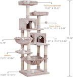 Heybly Cat Tree, 70 inches Tall Cat Tower Condo with Toy for Indoor Large Cats, Cat House Furniture with Padded Plush Perch, Cozy Hammock and Sisal Scratching Posts, Muchroom HCT032MU