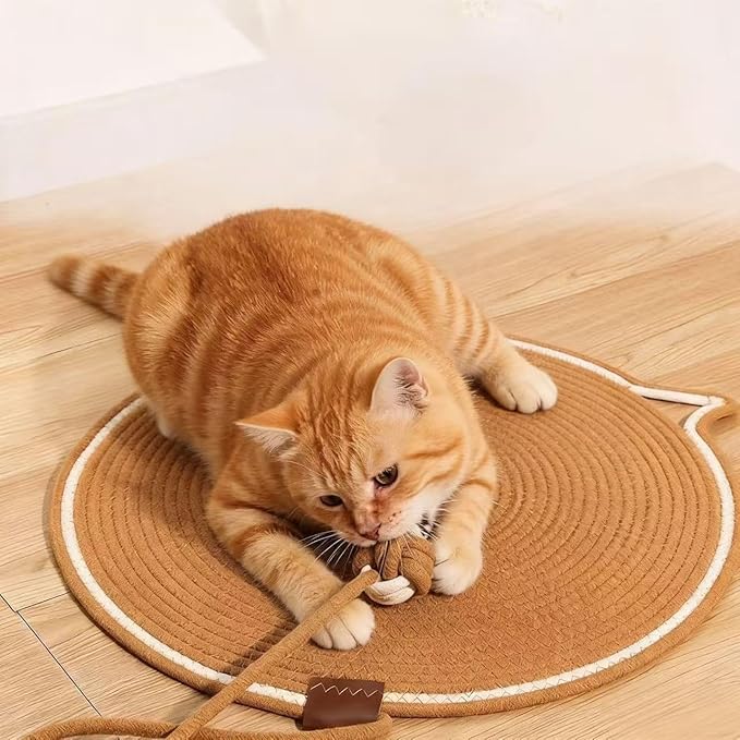 Cotton Rope Cat Scratcher Pad, Round Horizontal 43cm Indoor Cat Scratcher Pad, Cat Furniture Protection Pad Suitable for Floor Wall Sofa Carpet Sofa (Brown)