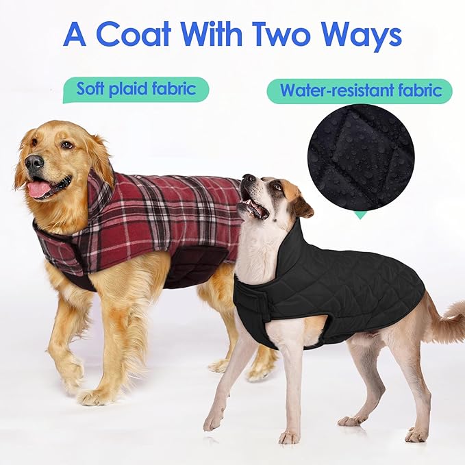 MIGOHI Dog Jackets for Winter, Windproof Waterproof Reversible Dog Coat for Cold Weather, British Style Plaid Warm Dogs Vest for Small Dogs, Red M