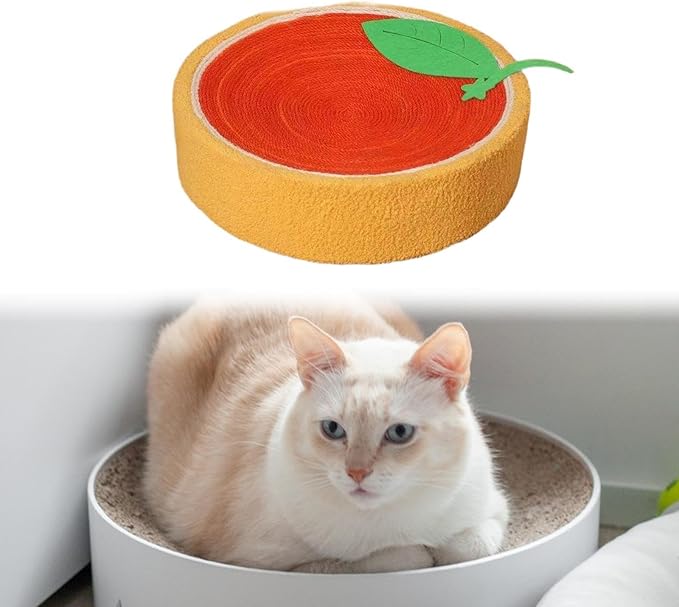 Sisal Round Cat Scratching Board Scratcher Bowl for Indoor Cats Wear Resistant Fruit Scratch Board for Kitty Kitten, Orange
