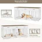 HOSTACK Double Dog Crates Furniture, 71" Wide Indoor Dog Kennel with 3 Drawers, Farmhouse Dog Cage for 2 Large/Medium Dogs, Heavy Duty Dog Crate with Removable Room Divider, Wooden Pet House, White