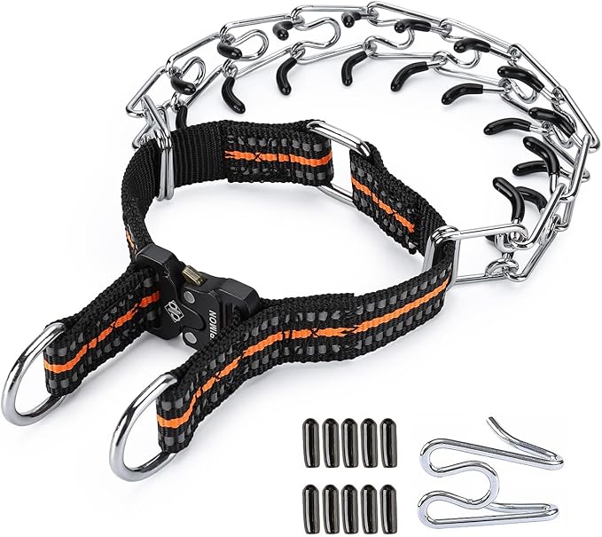 Pinch Collar for Dogs Adjustable Dog Training Collar with Comfortable Rubber Tip and Quick Release Buckle for Small Medium Large Dogs (Medium, Orange)