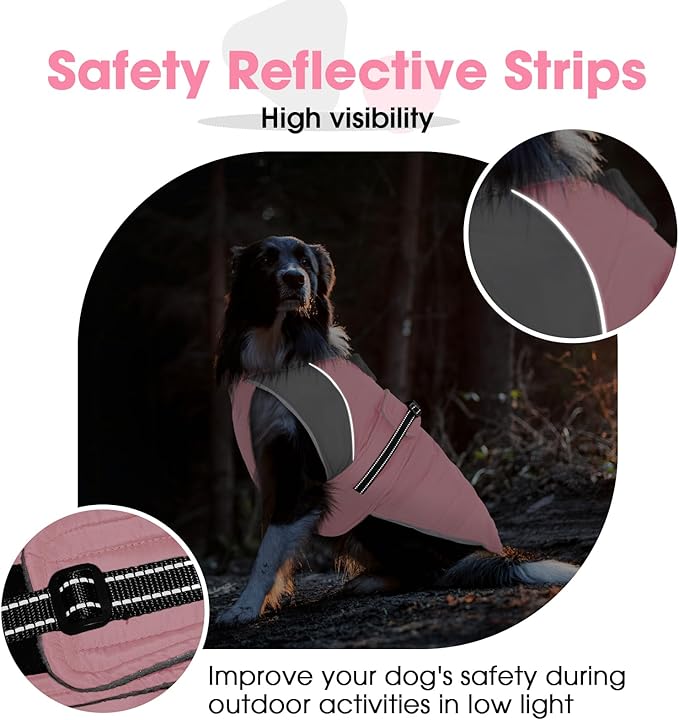 Nanaki Large Dog Coat Rainproof-Warm Giant Breed Dog Jacket With Leash Hole, Fleece Lining Reflective Great Dane Winter Coat Doberman Jacket For Cold Weather Outdoor Walking Hunting, Camping, Pink 3XL
