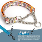 No-Pull Martingale Dog Collar with Chain - Adjustable Anti Pull Training Collar, Safe Choker Control Limited Slip Walking Training Dog Collars （Cute Dog Paw Print Medium）