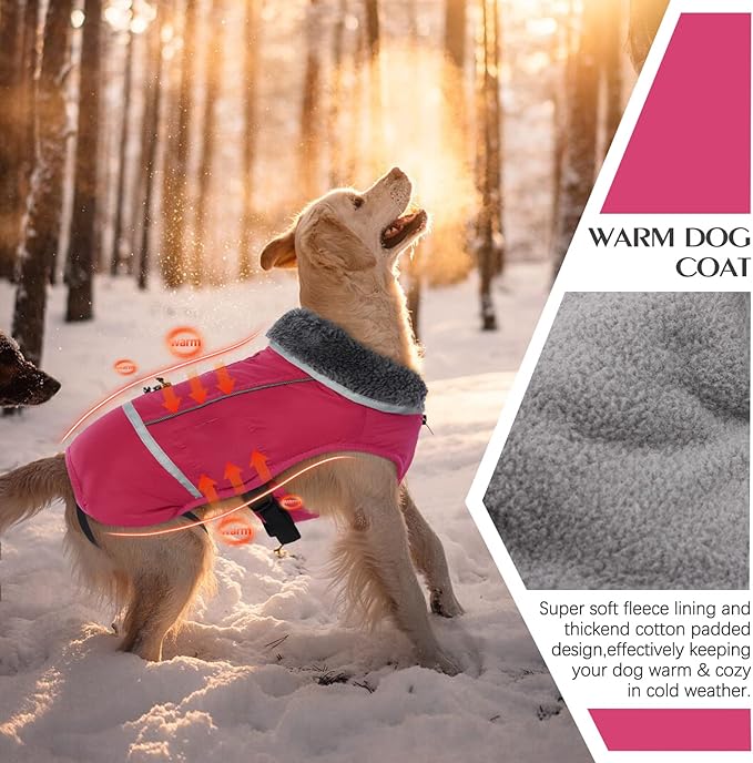 QBLEEV Warm Dog Coat Reflective Dog Jacket, Waterproof Dog Winter Coat Turtleneck Dog Clothes for Cold Weather, Thick Fleece Dog Snowsuit Christmas Dog Vest Pet Apparel for Small Medium Large Dogs XL