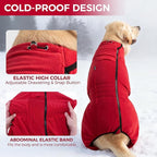 Mihachi Dog Snow Jacket Dog Coat Soft Fleece Pullover Pajamas, Pet Windproof Warm Cold Weather Jacket with Zipper, Reflective Jumpsuit Apparel Outfit Clothes for Medium Dog, Red M
