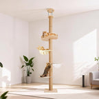 Floor-to-Ceiling Cat Tree Height Adjustable (55-115in) | 4-Level Heavy Duty Cat Activity Center with Scratching Posts, Jump Platforms, Hammock | Space-Saving Tall Cat Tower for Indoor Cats