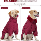 IDOMIK Dog Winter Coat for Large Dogs, Warm Dog Winter Jacket with Fleece High Collar, Zippered Cold Weather Coats for Dogs, Waterproof Doggy Snow Jacket Clothes,WineRed,3XL
