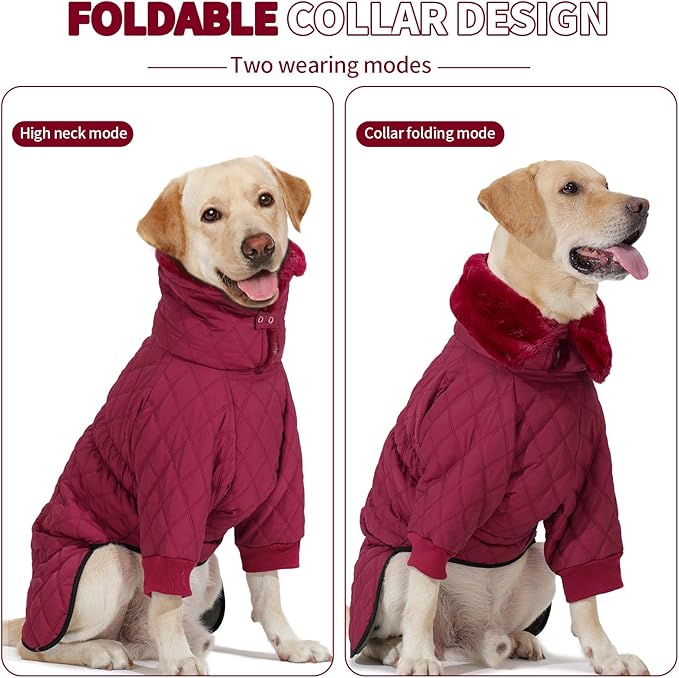 IDOMIK Dog Winter Coat for Small Dogs, Warm Dog Winter Jacket with Fleece High Collar, Zippered Cold Weather Coats for Dogs, Waterproof Doggy Snow Jacket Clothes,WineRed,S