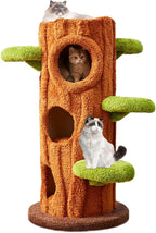 47.2'' Luxury Natural Cat Tree for Indoor Cats, Multi-Level Cat Tower with Scratching Post, Solid Wood Cat Condo for Multi-cat Families (Brown)