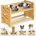 Elevated Dog Bowls, Adjustable Raised Dog Bowl Stand for Medium and Small Pet, 11" High Bamboo Pet Food Feeder with 2 Stainless Steel Dishes（4 Heights）