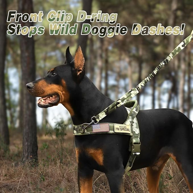 Forestpaw No Pull Dog Harness with Large Handle,Slip on Reflective Vest with Quick Release Buckle,Comfortable Flannel Lining for Medium Large Dogs Walking Training (Includes 3 Patches),Green Camo M