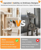 Catlike Rock-Solid 76" Tall Cat Tree Tower for Indoor Cats Large Adult, Heavy Duty Multi-Level Large Cat Tree with Sisal Scratching Posts, Perches, Cat Condos, Hammock Baskets, Cat Tower Natural Beige