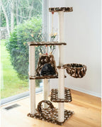 Cat Hammock Bed - Natural Sisal Tree Condo for Cats - Soft Plush Perch, Play Tube - Up to 50 lbs