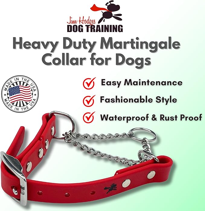 Martingale Collar for Dogs, Biothane, Stainless Steel Hardware, No Pull, Made in The USA, Professional Grade, XS, Red
