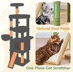 Taoqimiao 72 Inches Cat Tree for Large Cats, Multi-Level Tall Cat Tower, Widened Cat Condo with Large Scratch Board, 5 Scratching Posts, Metal Hammcock, Cozy Basket, Cactus, MS045T